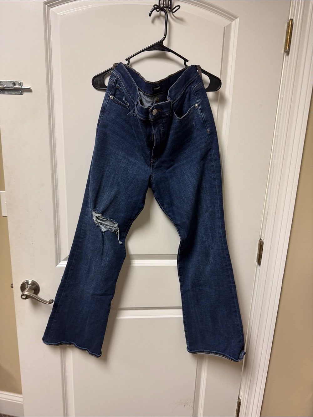 Express Dark Blue Distressed Wide-Leg Jeans